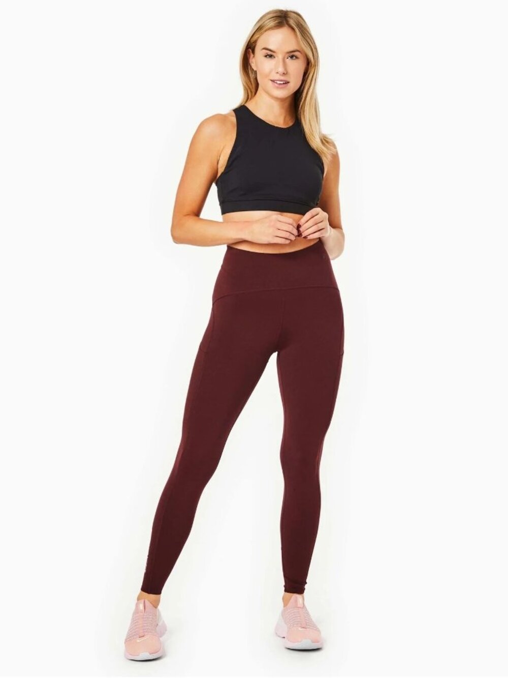 NWT Endeavor Athletic Drawcord Leggings Plum M Cooling Performance Workout